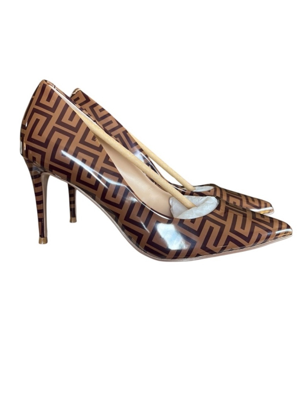NIB Steve Madden 7.5 Luiza Brown Geometric Stiletto Pointed Toe Heels